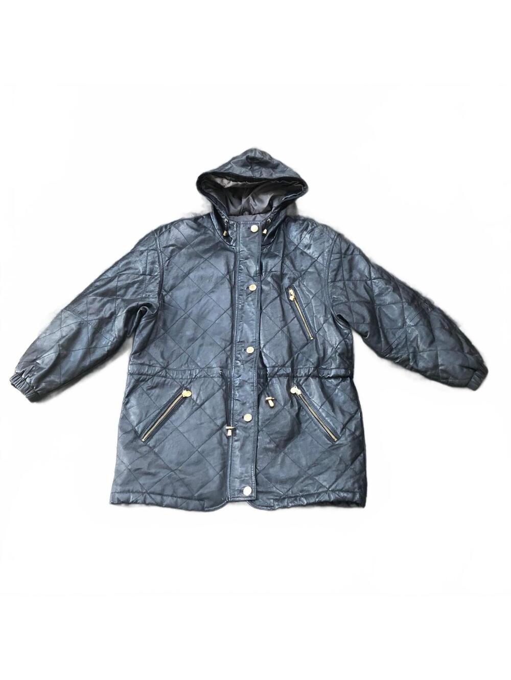 Vintage Winlit Women's Black Quilted Genuine Leather Hooded Jacket Medium Y2K